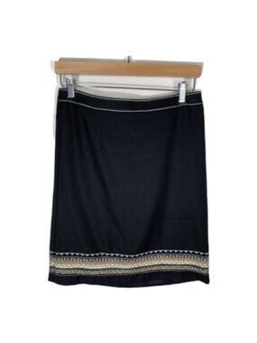 LOFT Ann Taylor Womens 6 Pencil Skirt Black Embroidered Hem Career